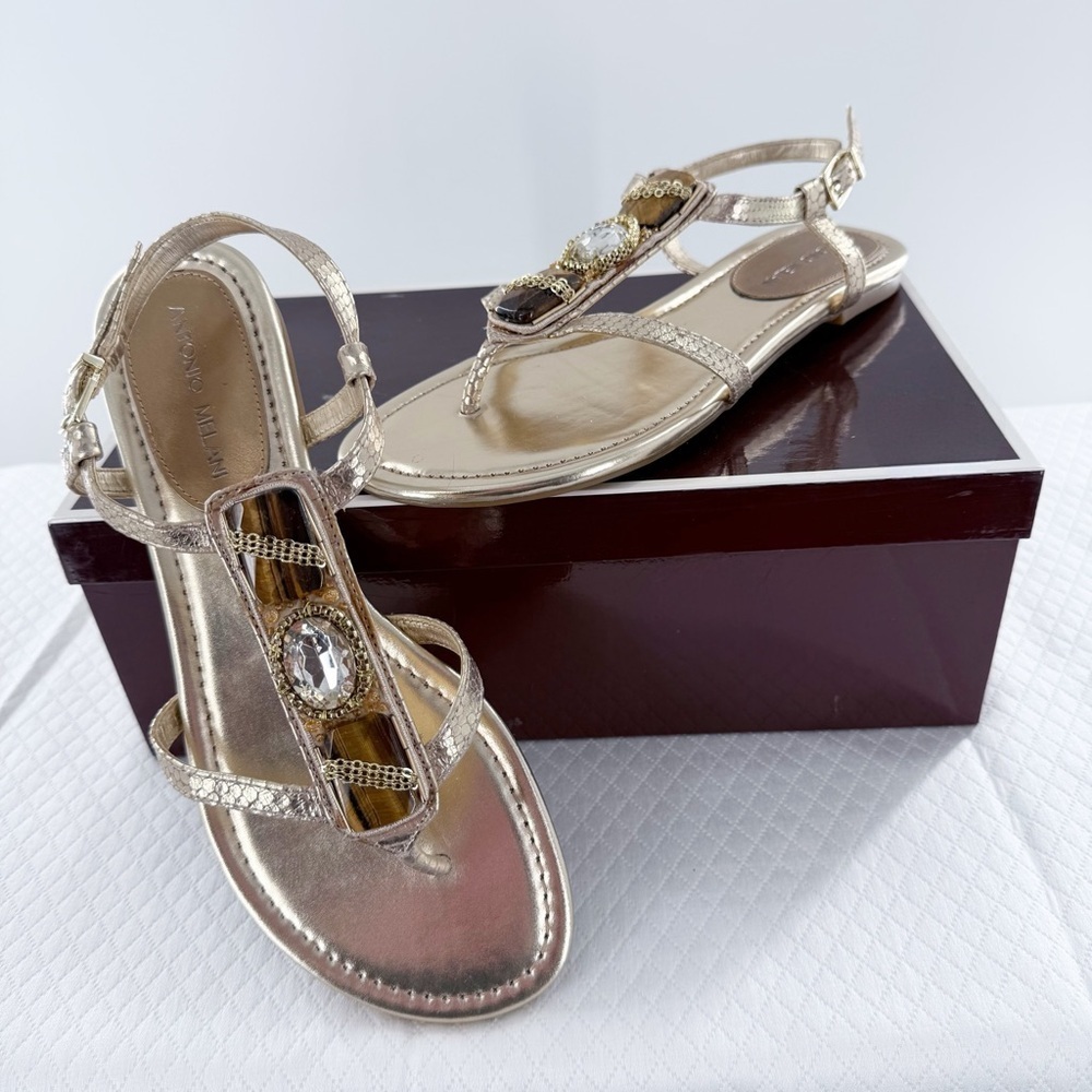 Antonio Melani Gold Sandals with Rhinestone embellishment size 9 women’s